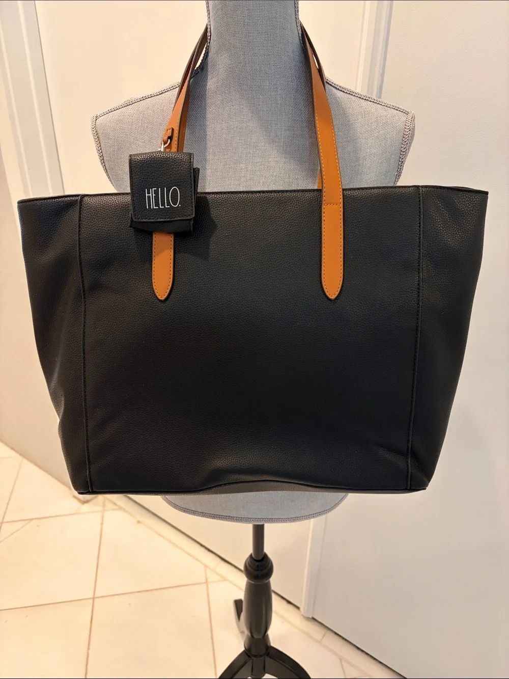 Rae Dunn Black Tote with Brown Handles